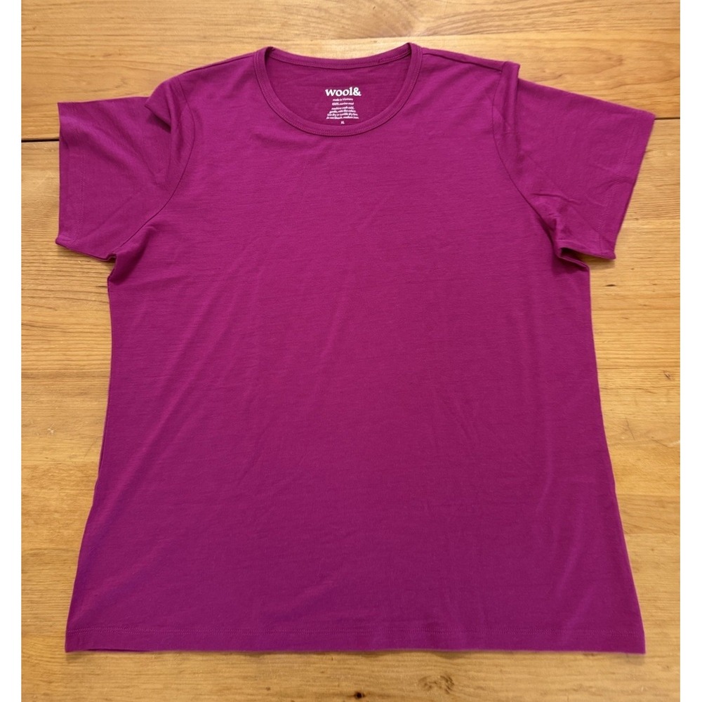 Wool& Cara signature Fitted Tee Women's Short Sleeve 100% Merino Wool Magenta XL